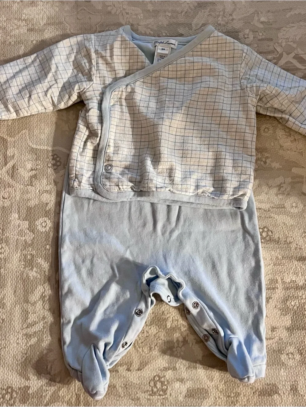 Ralph Lauren Light Blue Grid Baby Layette Set